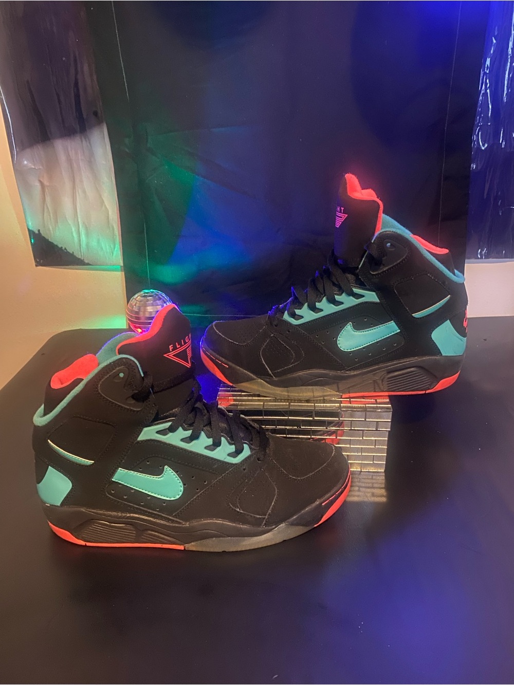Nike Men's High-Top Athletic Sneakers in Black, Teal & Coral